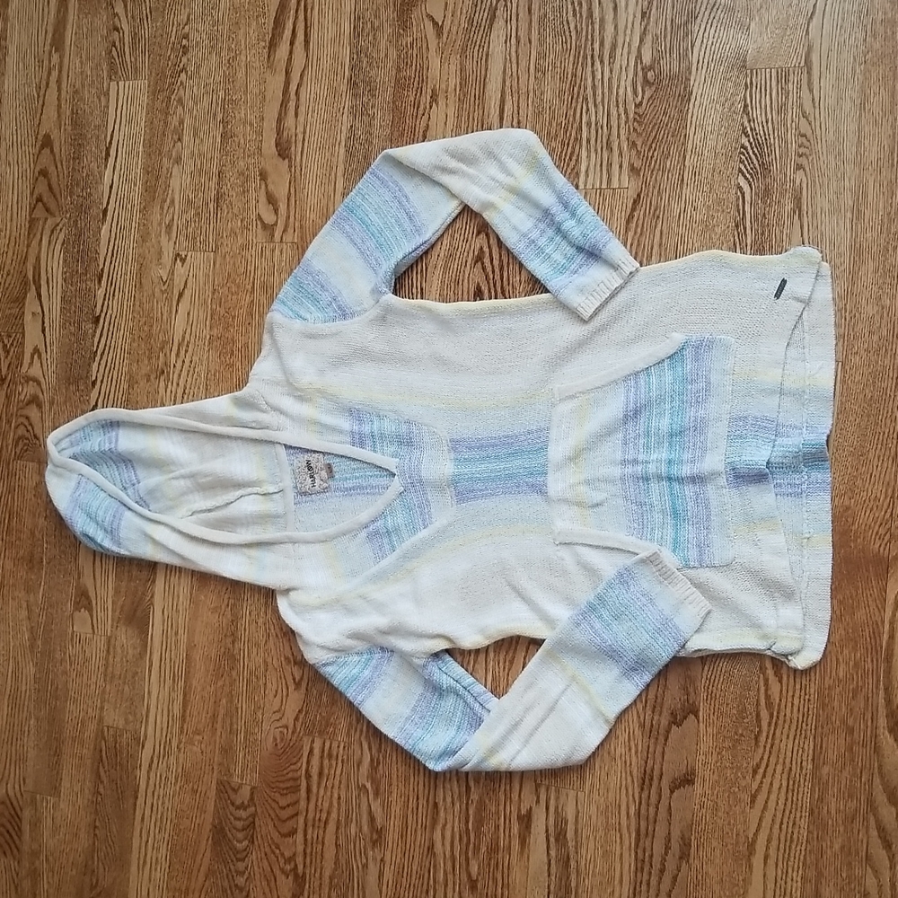 (S) Harlow Striped Pastel Thin Knit Pull Over Hoodie Bohemian Cottagecore Comfy